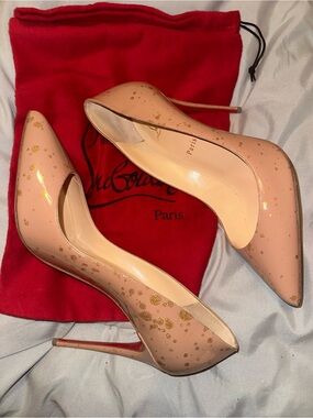 Christian Louboutin Nude Patent Leather Stiletto Pumps with Gold Speckle